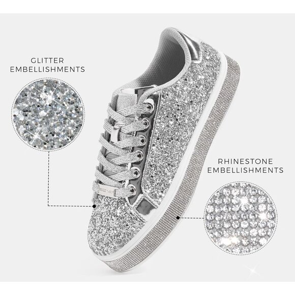 🆕Women Silver Sparkly Bling Shiny Dressy Bedazzled Wedding Soft Fashion Walking - Picture 2 of 9